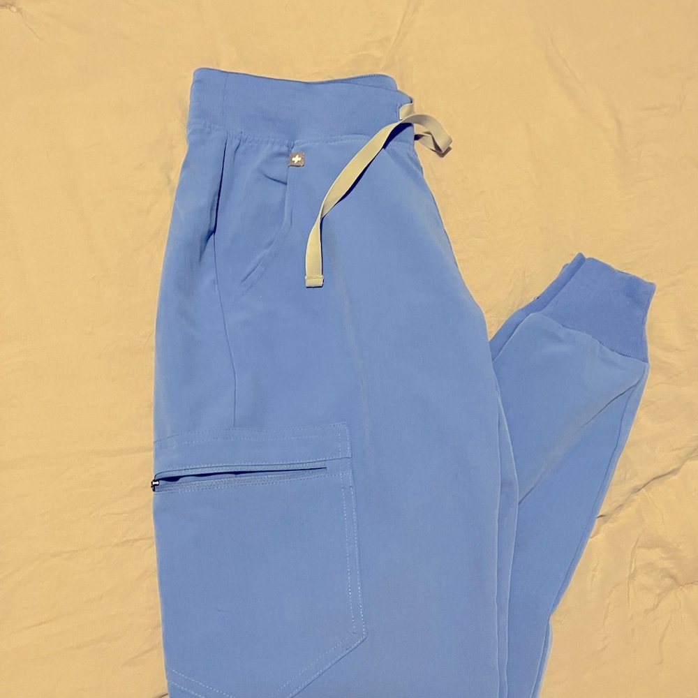 XS ceil blue FIGS scrub bottoms.